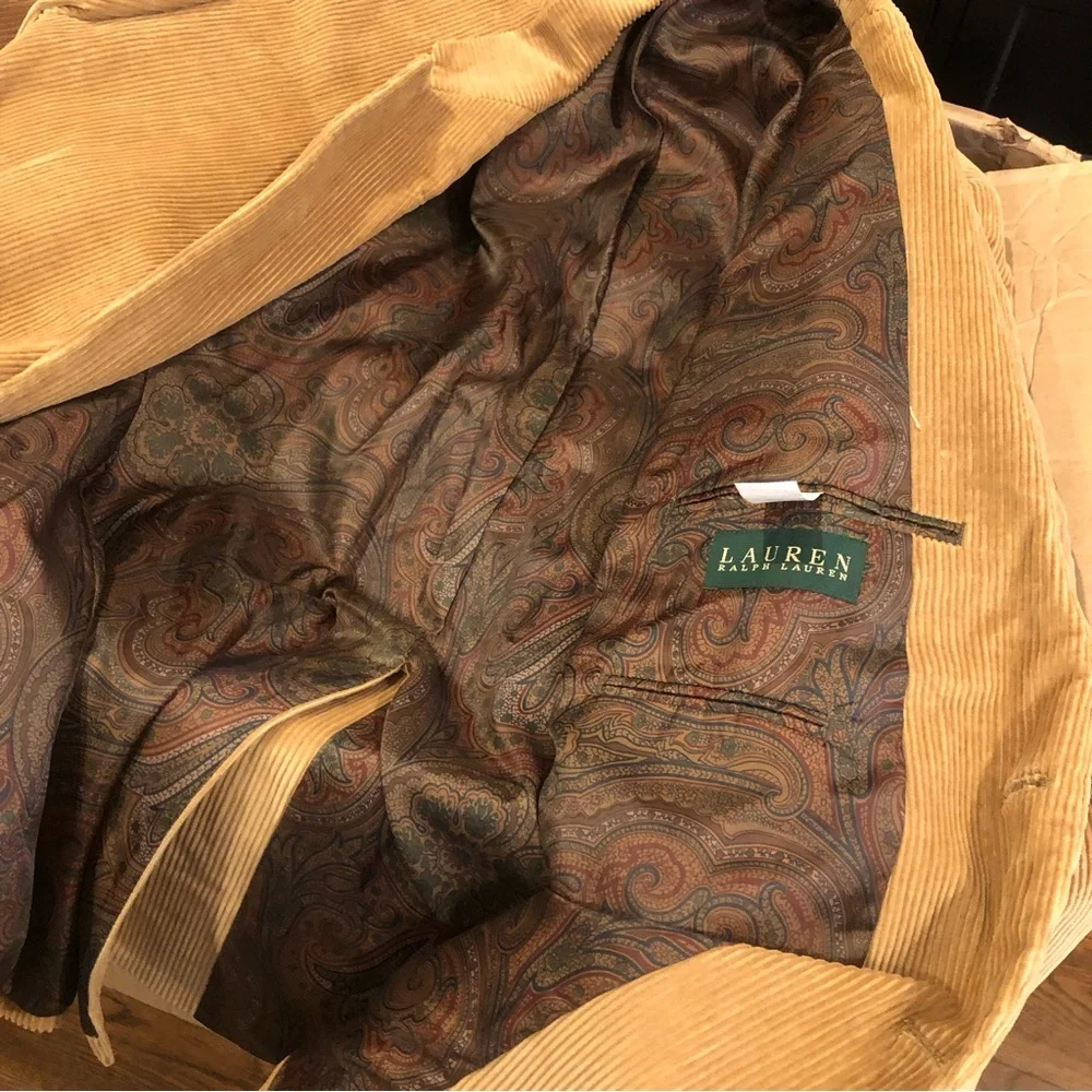 RALPH LAUREN Corduroy Blazer With Elbow Patches Paisley Lining 44LONG